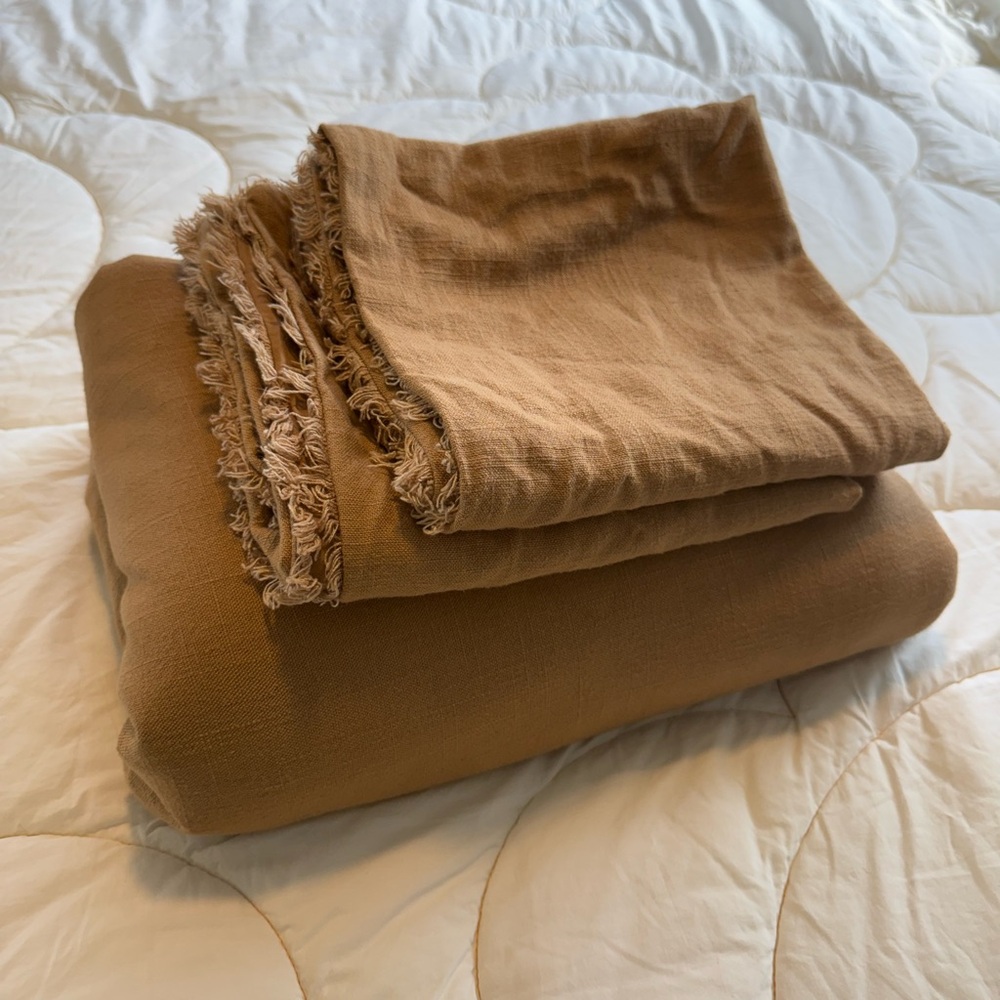 Casaluna King Heavyweight Linen Blend Duvet and Sham Set - Warm Brown